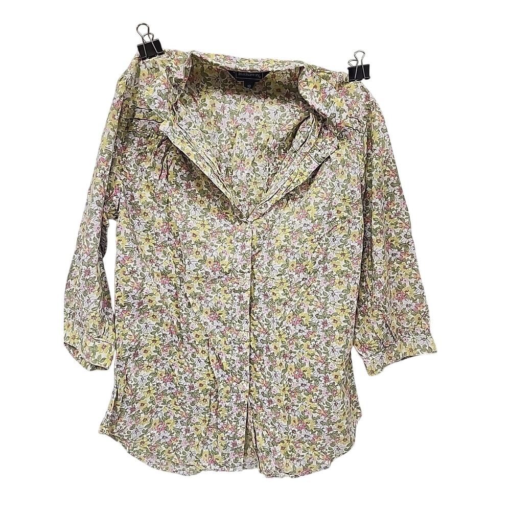 Lady Hathaway Fine Floral Print Cotton Button Down Blouse Sz 10